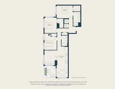 Floor plan for 3 beds, 2 baths, 1260 sqft